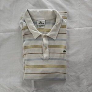 Lacoste polo shirt size 6 white, blue, gold stripe